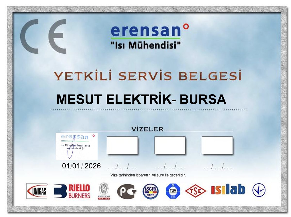 Erensan Yetkili Servis Belgesi